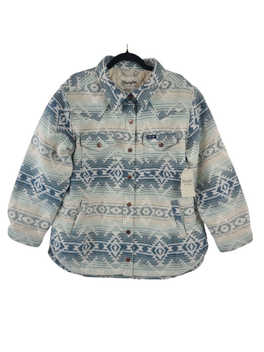 NEW Wrangler Retro Quilted Lined Aztec Print Jacket Blue/Beige Size L Snap